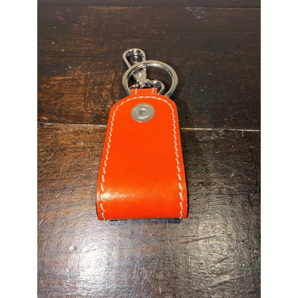 Vera Pelle Orange Leather Keychain Made in‎ Italy Belt Loop Key Fob Silver Clasp